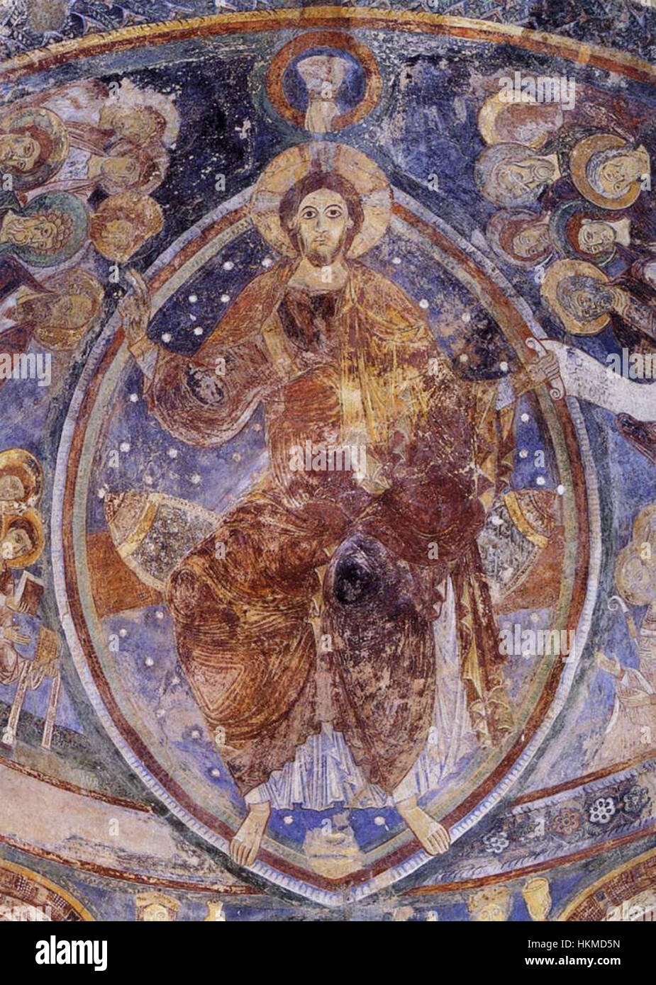 Cette peinture du XIe siècle du Christ en Majesté, créée par un artiste inconnu, met en valeur des religieux médiévaux Le détail illustre les thèmes spirituels prévalant au cours de cette époque. Banque D'Images