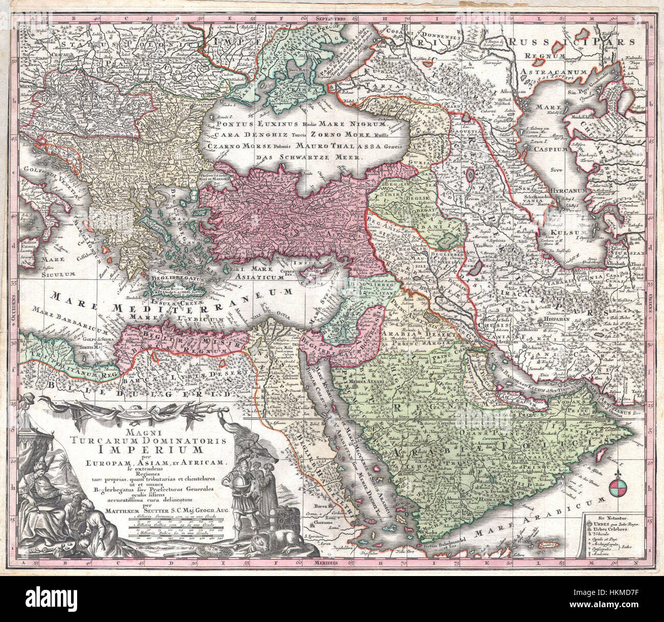 Cette carte de 1730 de Seutter représente les territoires de l'Empire ottoman, de la Perse et de l'Arabie, mettant en évidence la connaissance géographique de la région au début du XVIIIe siècle. La carte montre le paysage politique et culturel de l'époque. Banque D'Images