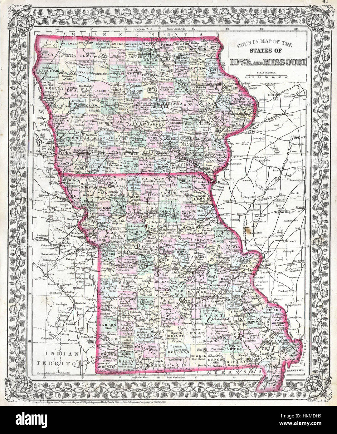 1874 Mitchell Site de l'Iowa et le Missouri - Geographicus - Modules d'e-m-1874 Banque D'Images