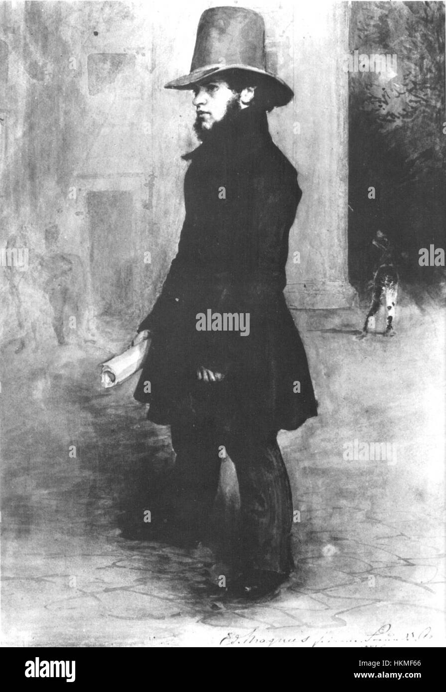 Cette aquarelle, créée par Adolph Menzel et peinte par Eduard Magnus en 1837, est un bel exemple de l'allemand du XIXe siècle Il représente une scène de la vie quotidienne, mettant en valeur l'attention des artistes au détail et le contexte social de l'époque. Banque D'Images