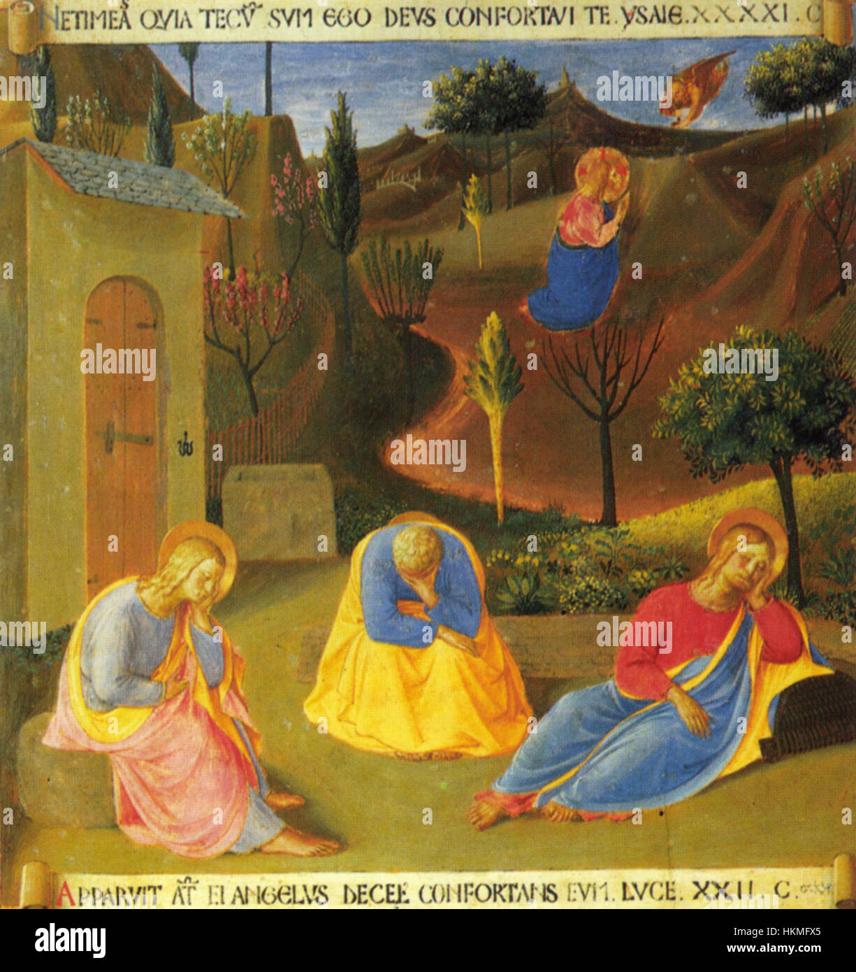Une œuvre d'art italienne représentant le 'Armadio degli argenti' et 'Orazione nell'orto' ou 'L'agonie dans le jardin', montrant le Christ priant dans le jardin de Gethsémani. La pièce capture ce moment d’émotion intense et de dévotion dans les détails vifs, reflétant les thèmes religieux de la souffrance et de la prière. Banque D'Images