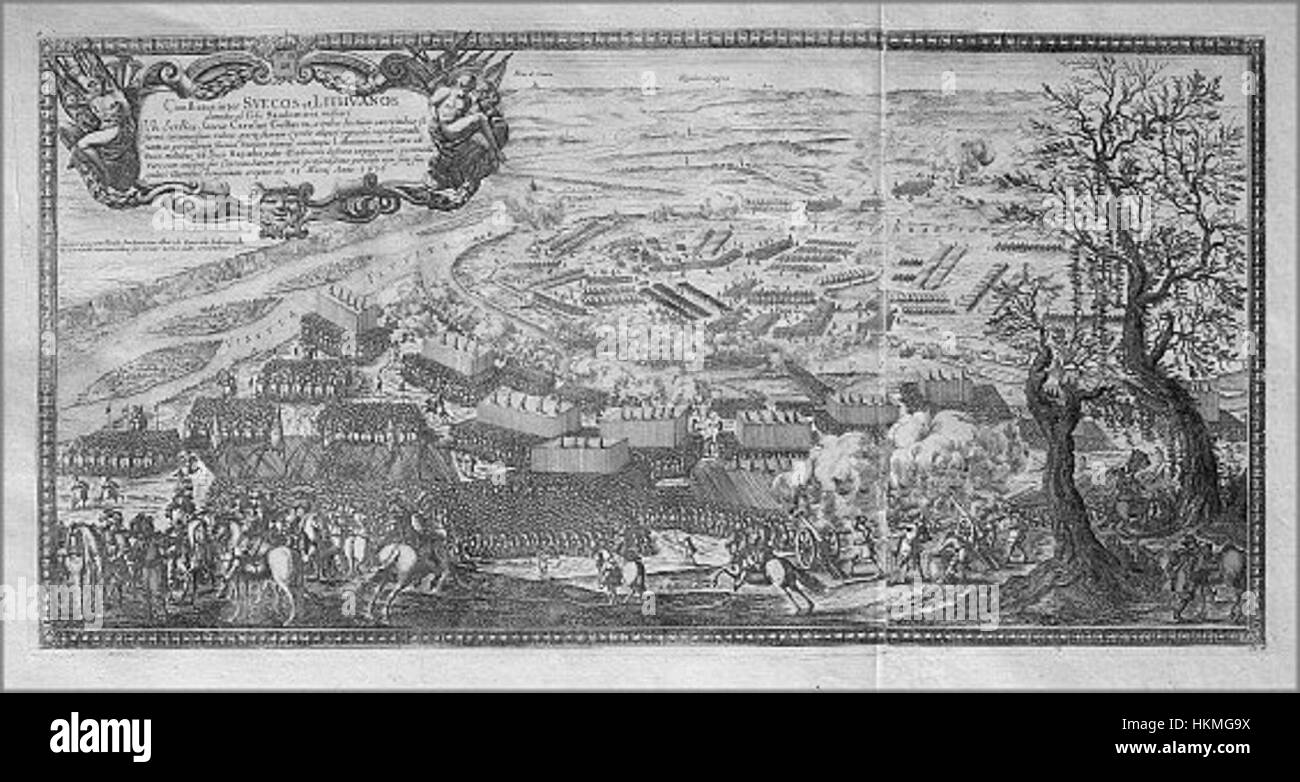 La bataille de Sandomierz, livrée en 1656, est un conflit important entre le Commonwealth polono-lituanien et l'Empire suédois. Cette peinture historique capture un moment de la bataille, mettant en valeur la stratégie militaire et les combats intenses. Banque D'Images