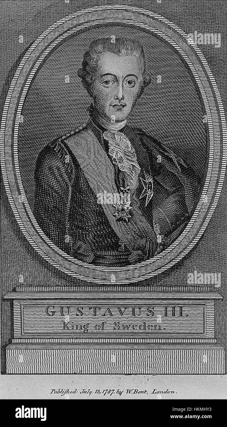 Gustave III de Suède est un portrait du roi suédois, capturant sa présence royale et son importance. Le tableau représente le monarque dans une pose formelle, mettant en valeur le style artistique du XVIIIe siècle. Banque D'Images