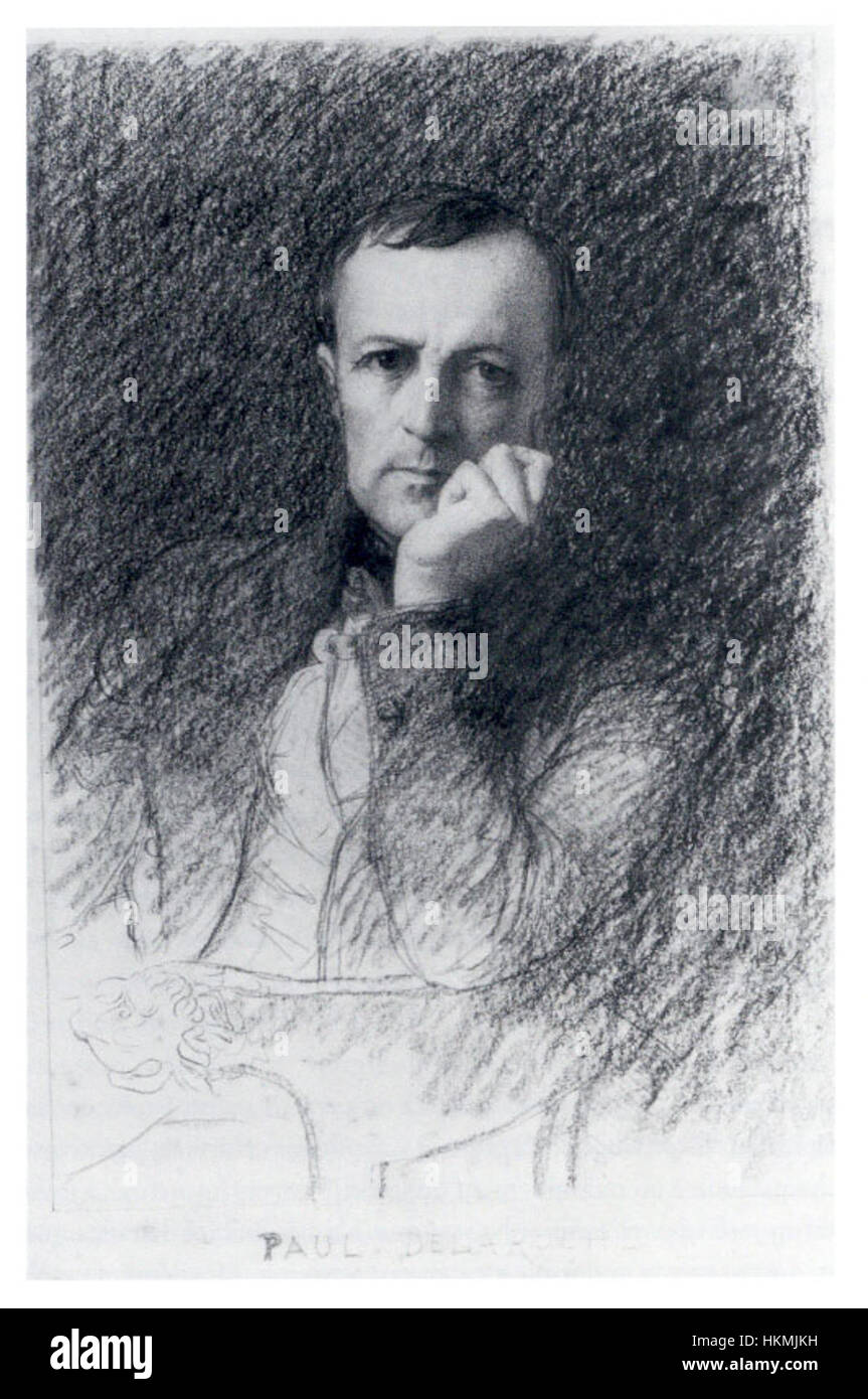 L'autoportrait de Paul Delaroche capture la ressemblance de l'artiste, offrant un reflet de son style personnel. Connu pour ses peintures historiques, l’autoportrait de Delaroche est un exemple notable de portrait du XIXe siècle. Banque D'Images