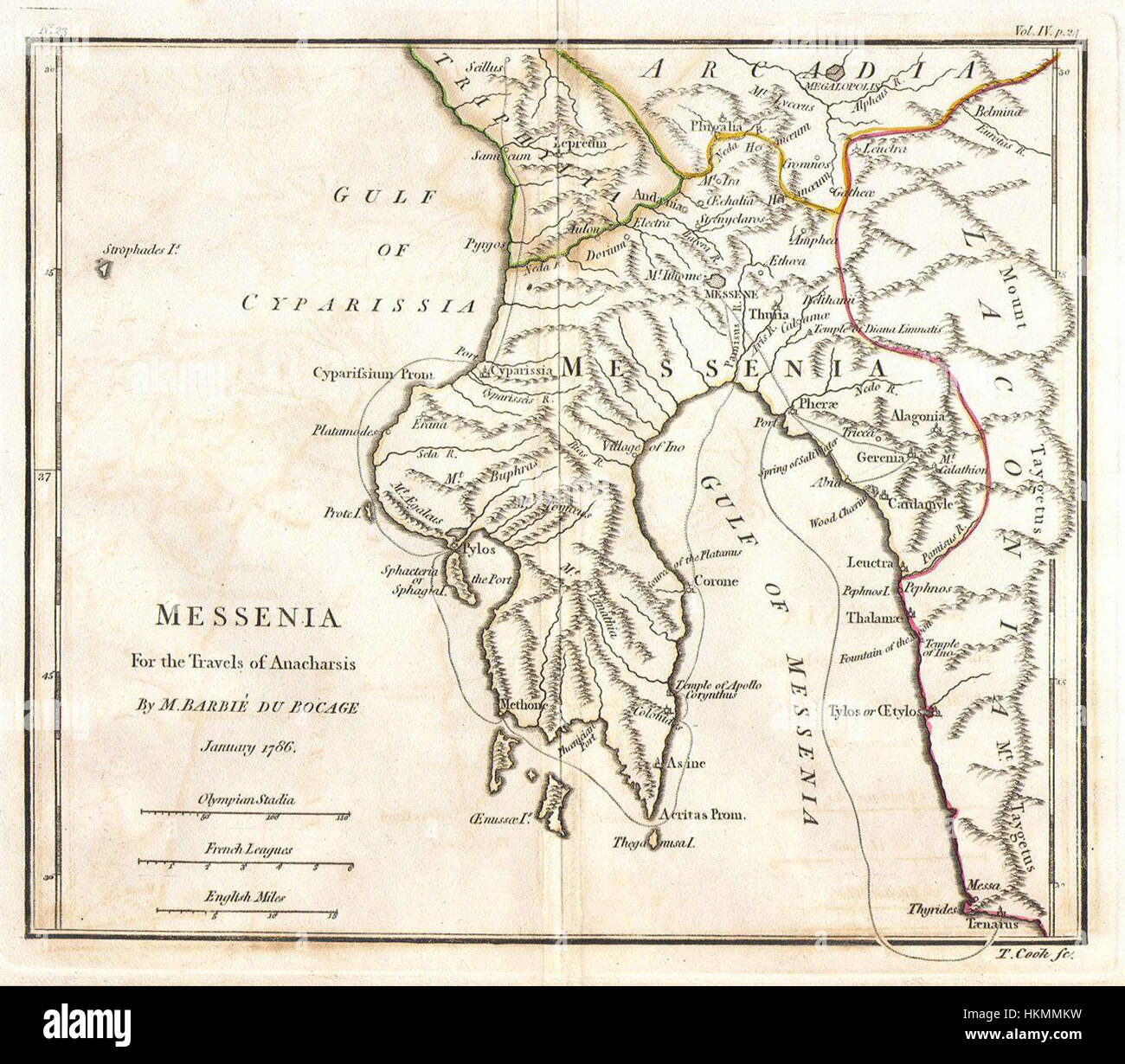 Cette carte de 1786 de Messénie dans la Grèce antique, créée par Geographicus, offre une vue historique de la région pendant l'Antiquité classique. Banque D'Images
