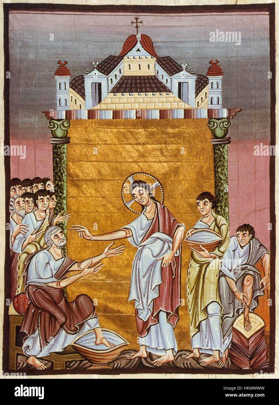 Le « Livre évangélique d’Otton III » est un exemple notable de manuscrits enluminés du XIe siècle. Il a été commandé par l'empereur Otton III et comporte des illustrations riches et détaillées, reflétant l'importance religieuse et politique de l'époque. L'œuvre illustre le manuscrit médiéval compris Banque D'Images