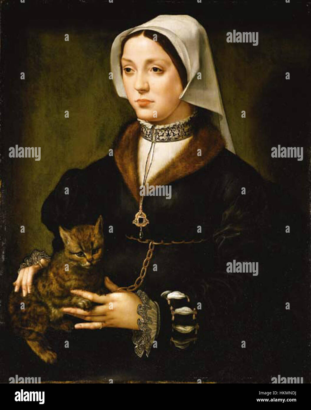 Ambrosius Benson - Portrait of a Woman with Cat Banque D'Images