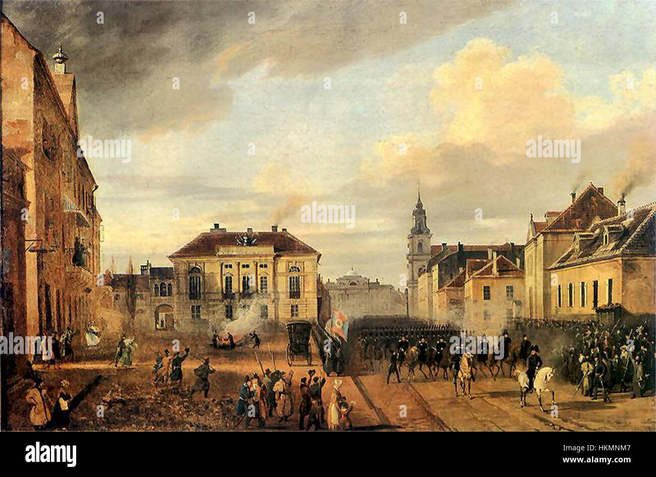 Cette peinture de Zaleski représente le retour des escadrons de l'armée polonaise après la bataille. Il illustre le voyage des soldats à la maison, un thème de résilience et d'histoire militaire, capturé avec des couleurs vives et une composition dramatique. Banque D'Images