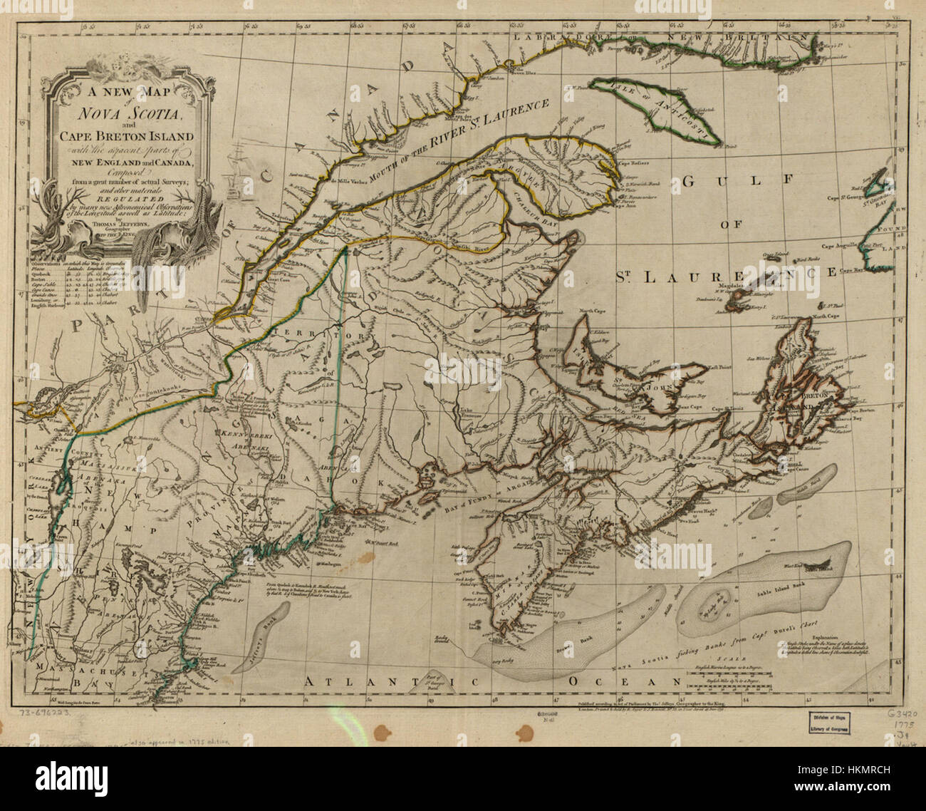 Une nouvelle carte de la Nouvelle-Écosse et l'île du Cap-Breton- avec les parties adjacentes de la Nouvelle Angleterre et le Canada, composé d'un grand nombre de sondages et d'autres matériaux réglementés par de nombreux nouveaux WDL24 Banque D'Images