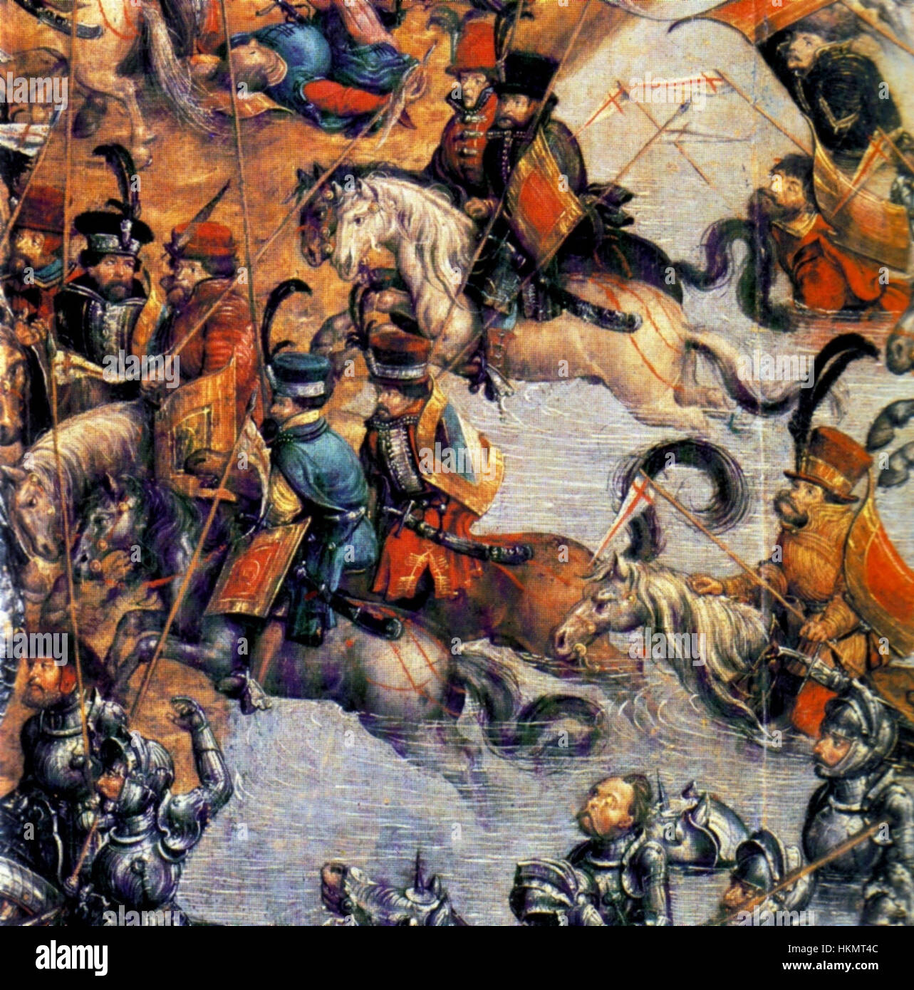 La « bataille d'Orsha » de Krell décrit un conflit historique important de 1514. Cette section détaillée de la peinture capture l'intensité et le chaos de la bataille, mettant l'accent sur l'action militaire et le réalisme historique. Banque D'Images