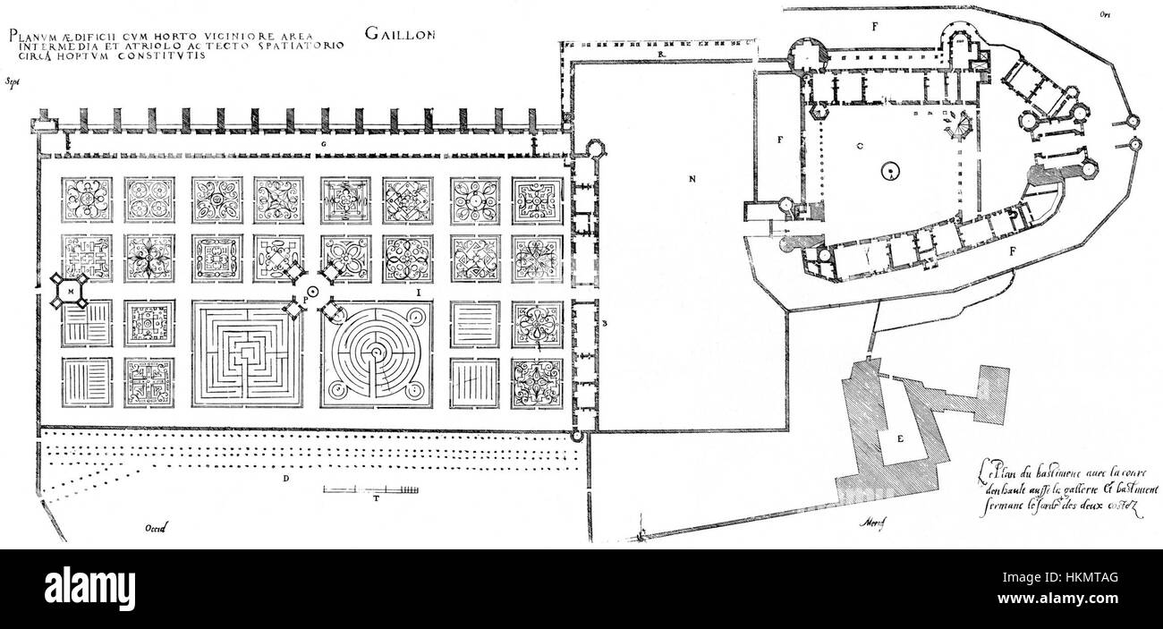 Bastiments v1 (p91) 1972 Gregg - Gaillon plan du château et de la galerie Jardin Banque D'Images