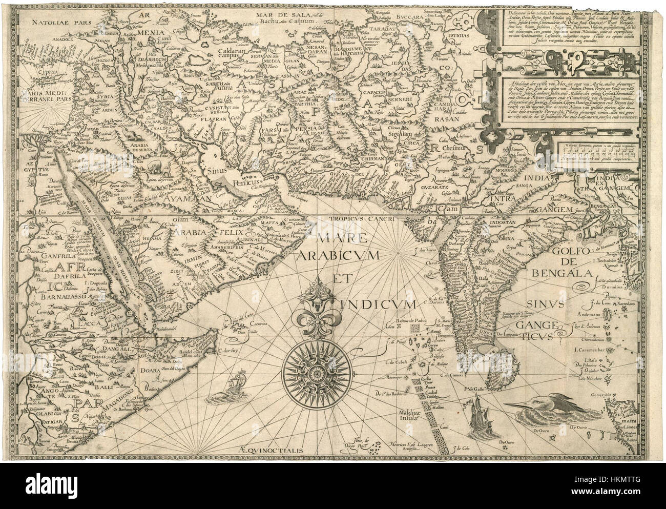 Cette carte illustre la Corne de l'Afrique, la péninsule arabique et l'Inde, mettant en évidence les principales caractéristiques géographiques et routes commerciales au cours d'une période importante de l'histoire, probablement l'époque coloniale ou médiévale. Banque D'Images