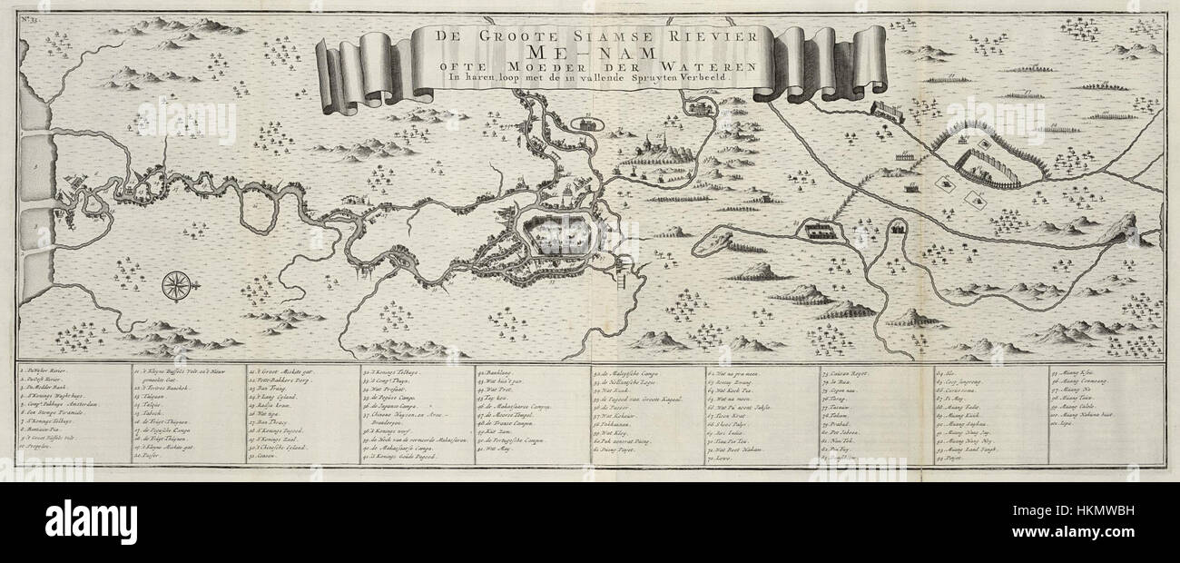 Cette carte, étiquetée AMH-7231-KB, représente le système fluvial du Siam, aujourd'hui Thaïlande, illustrant les voies navigables vitales pour le transport et le commerce pendant la période historique. Le travail cartographique détaillé met en évidence les caractéristiques géographiques clés et l'importance des rivières dans le développement de la région. Banque D'Images