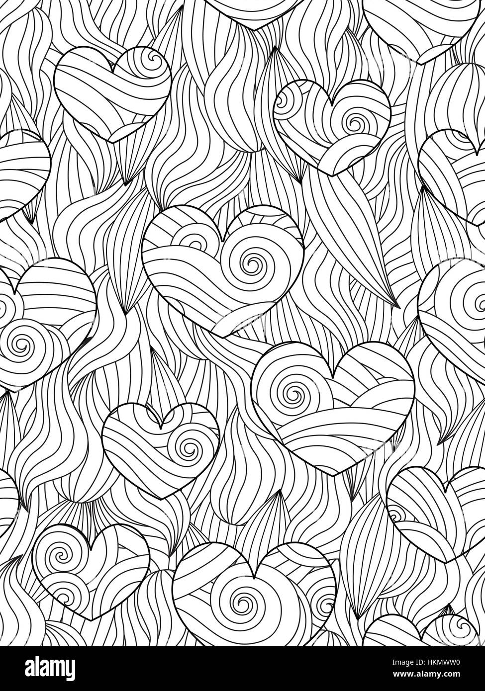 Modèle transparent avec les vagues et abstraits coeurs. Zentangle style inspiré. Illustration de Vecteur