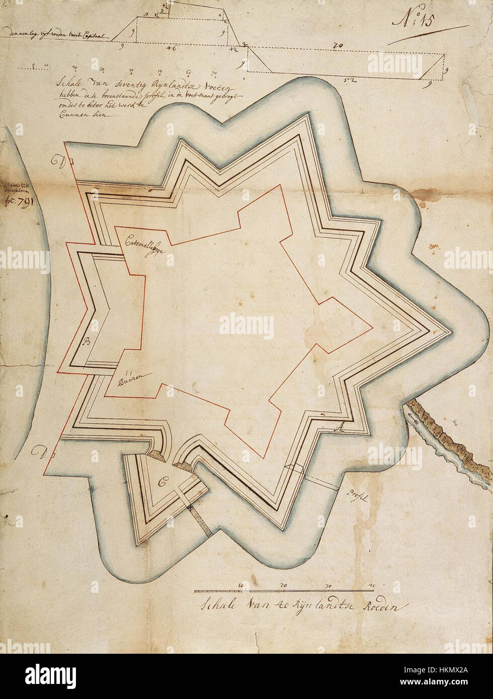 Le plan AMH-2479-NA est un plan historique pour la fortification du Fort de bonne espérance, illustrant la planification militaire stratégique pendant sa construction au XVIIe siècle. Banque D'Images