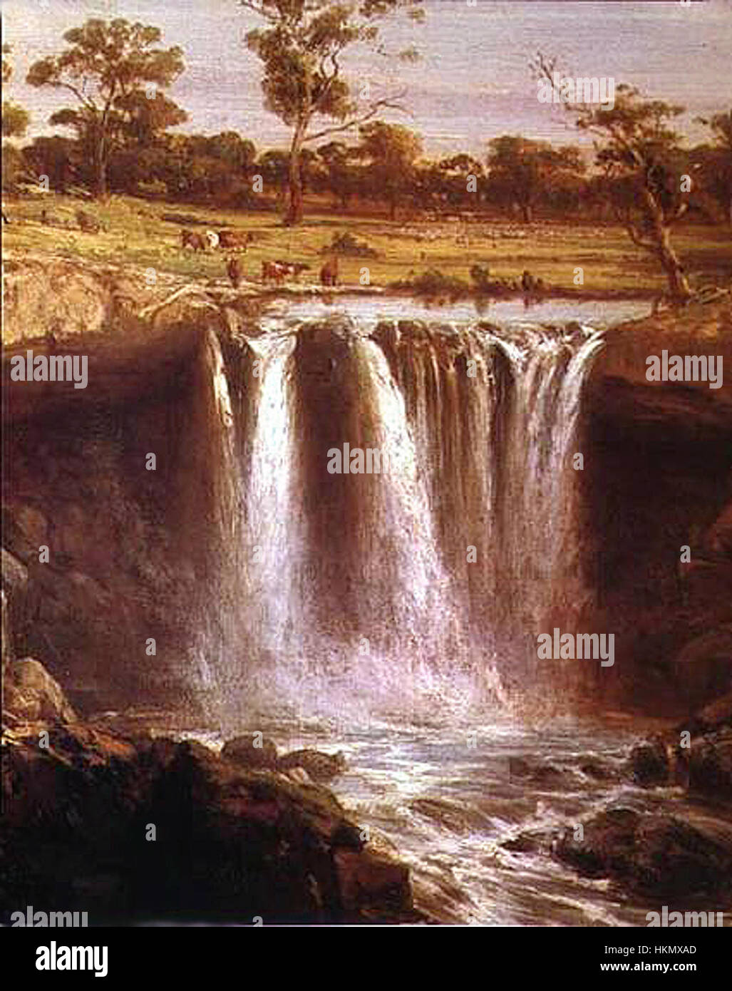 Cette peinture à l'huile du XIXe siècle d'Abraham Louis Buvelot représente les chutes du Wannon, situées en Australie. L'œuvre capture la beauté naturelle du paysage, en se concentrant sur les eaux en cascade de la cascade au milieu de la campagne australienne. Banque D'Images
