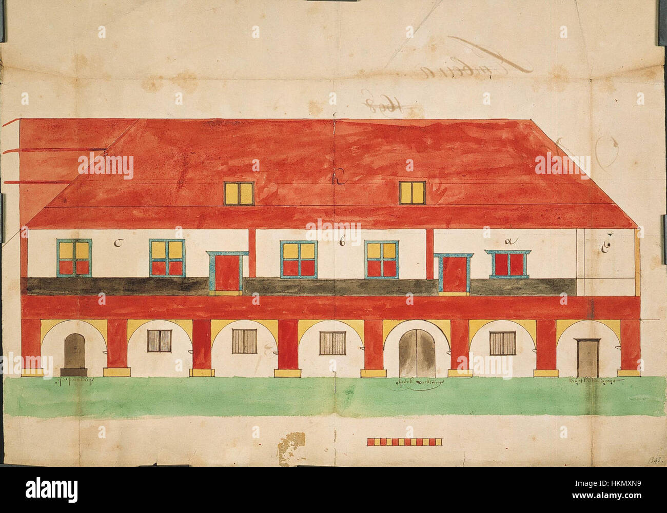 Cette peinture représente la maison du gouverneur à Amboina, mettant en valeur l'architecture coloniale et l'importance historique de la région au XVIIe siècle. Banque D'Images