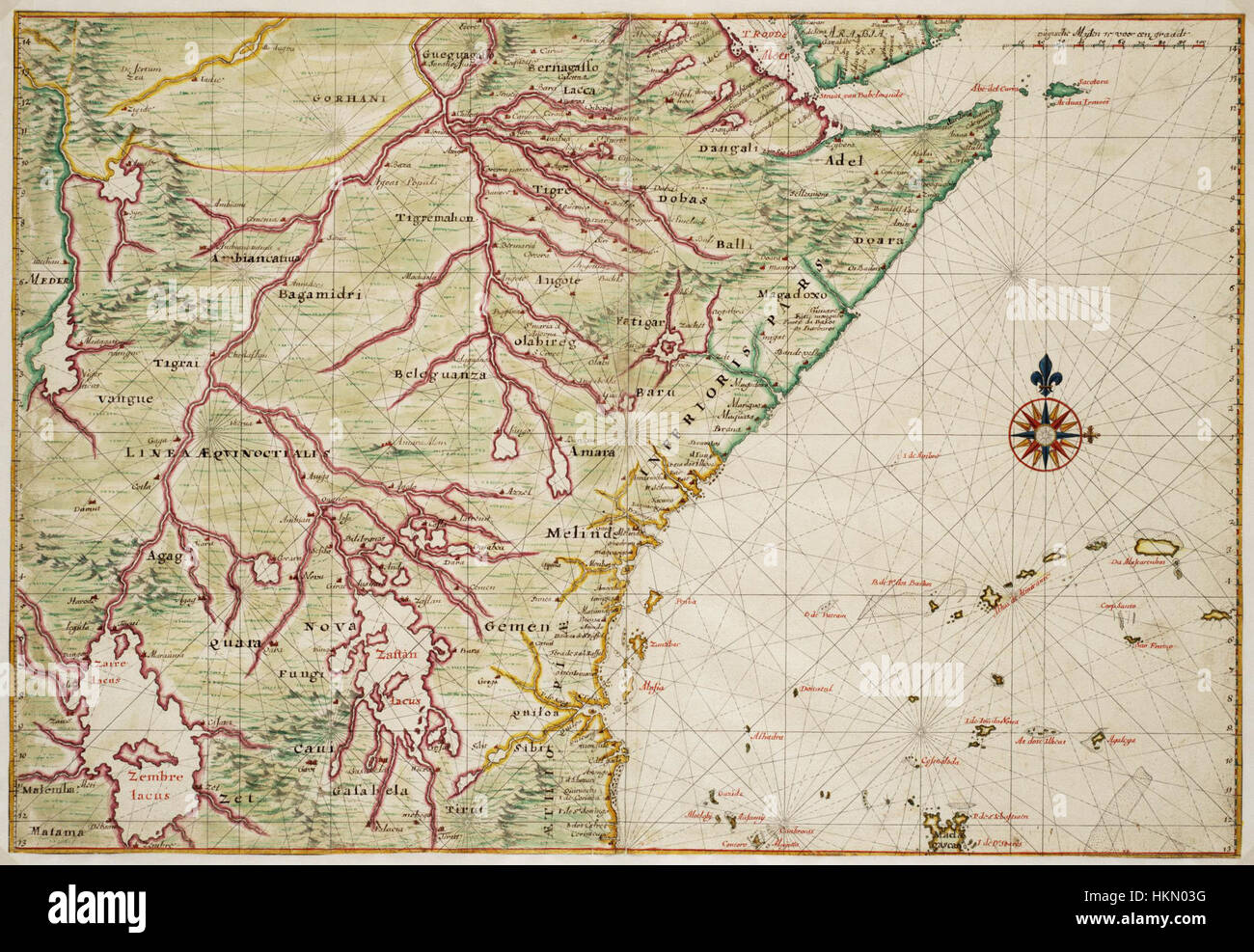 Cette carte de l'Afrique de l'est, qui fait partie d'une collection historique, illustre le tracé géographique et politique de la région. Créé dans le cadre d'un document d'archives, il offre un aperçu des paysages et des divisions territoriales de la région. Banque D'Images