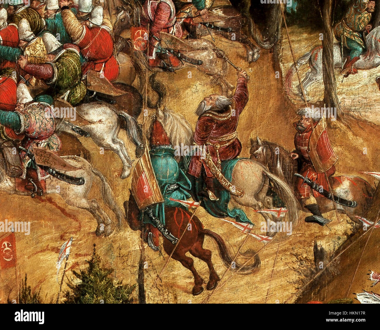 Cette scène détaillée de la « bataille d'Orsha » par Krell représente un moment charnière de la bataille de 1514 entre le Grand-Duché de Lituanie et le Royaume de Pologne. La peinture fait partie des représentations historiques des principaux conflits européens. Banque D'Images