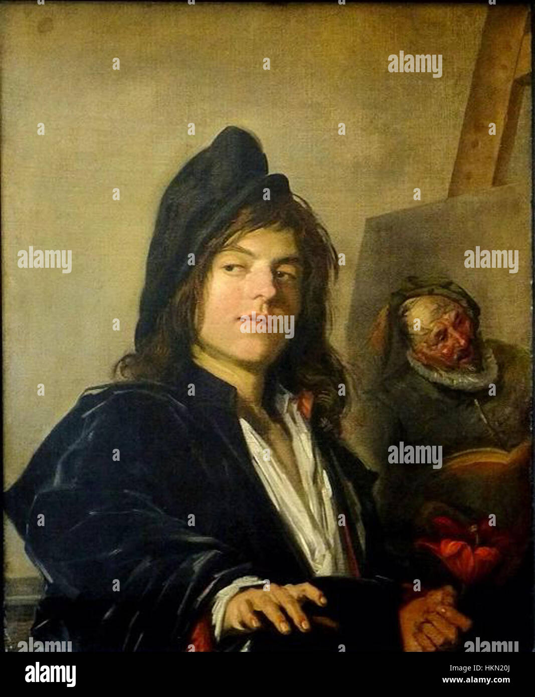 Cette peinture, « After Frans Hals », est un hommage au style du maître hollandais. Il représente un jeune artiste dans un portrait vivant typique de l'approche de Hals, avec un accent sur l'expression vibrante et le pinceau dynamique, capturant l'énergie du portrait du XVIIe siècle. Banque D'Images