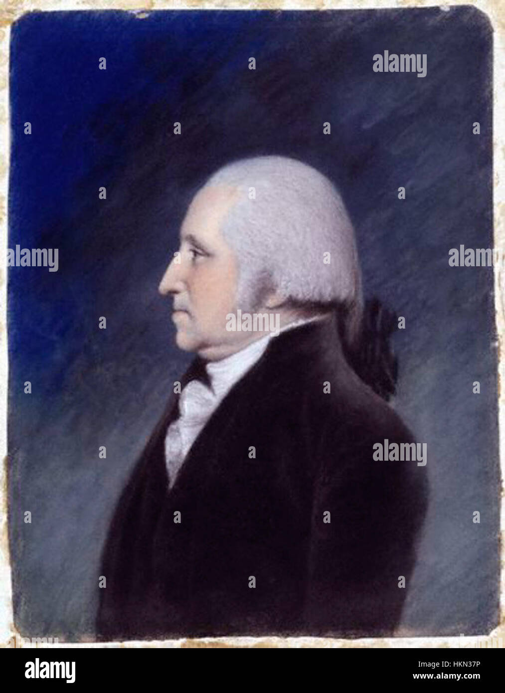 Ce portrait du XVIIIe siècle de George Washington, peint par Ellen Sharples, capture le président américain dans un style digne et réaliste. La peinture à l'huile reflète la stature de Washington dans l'histoire américaine. Banque D'Images