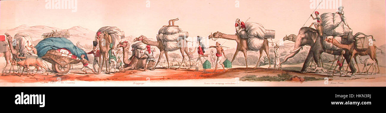 Une peinture historique représentant les troupes du Bengale pendant leur marche, montrant la vie militaire dans l'Inde coloniale. Banque D'Images