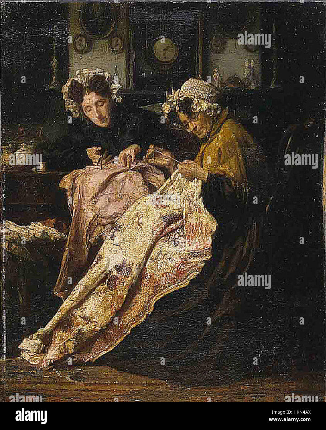« The Seamstress » d'Alexander-Hugo Bakker-Korff, représentant une figure dans un cadre traditionnel, mettant en valeur les compétences artistiques et le contexte historique dans la représentation de la vie quotidienne. Banque D'Images