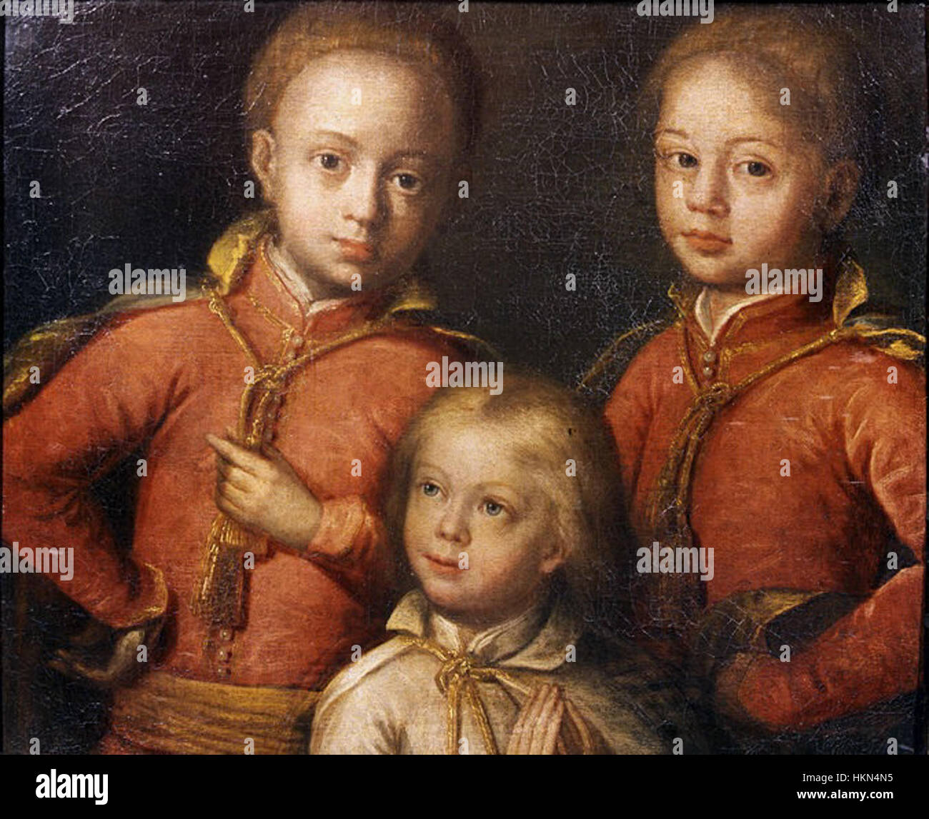 Fils de Jean III Sobieski est une œuvre d'art attribuée à Schultz, représentant les fils du roi polonais Jean III Sobieski. La peinture reflète des portraits historiques de l'ère du Commonwealth polono-lituanien. Banque D'Images