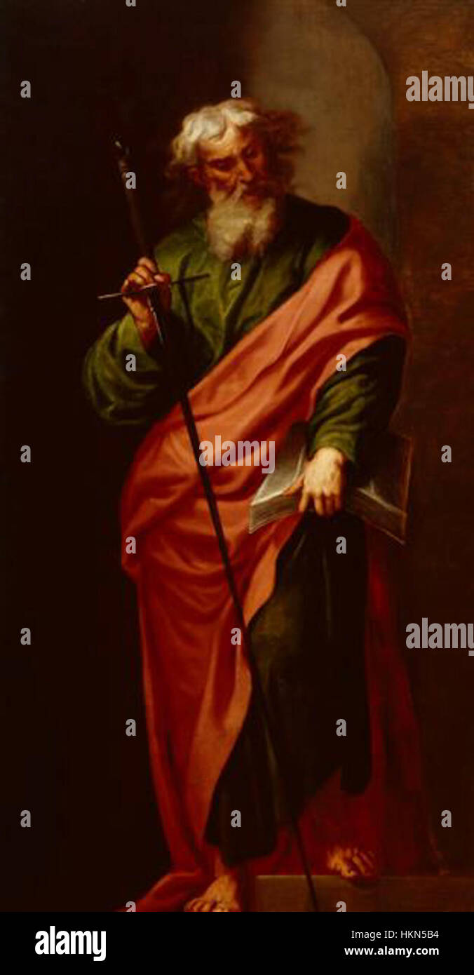Une peinture d'Alonso Cano représentant l'apôtre Paul, capturant la signification religieuse et le ton sombre associés à cette figure chrétienne éminente. Banque D'Images