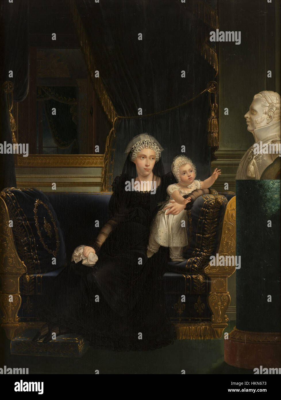 Cette peinture représente Maria Caroline Ferdinande Duchesse Berry et Louise Marie Thérèse dans un élégant cadre royal, capturant la grandeur et le style de la royauté européenne du XIXe siècle. Banque D'Images