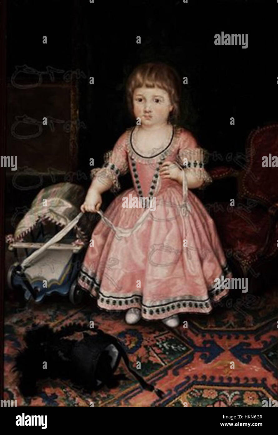 Cette peinture à l'huile de l'infante Marie-Thérèse la représente comme la fille du roi Philippe IV d'Espagne. Connue pour sa beauté et sa lignée royale, elle est devenue la reine consort de France par son mariage avec Louis XIV Banque D'Images