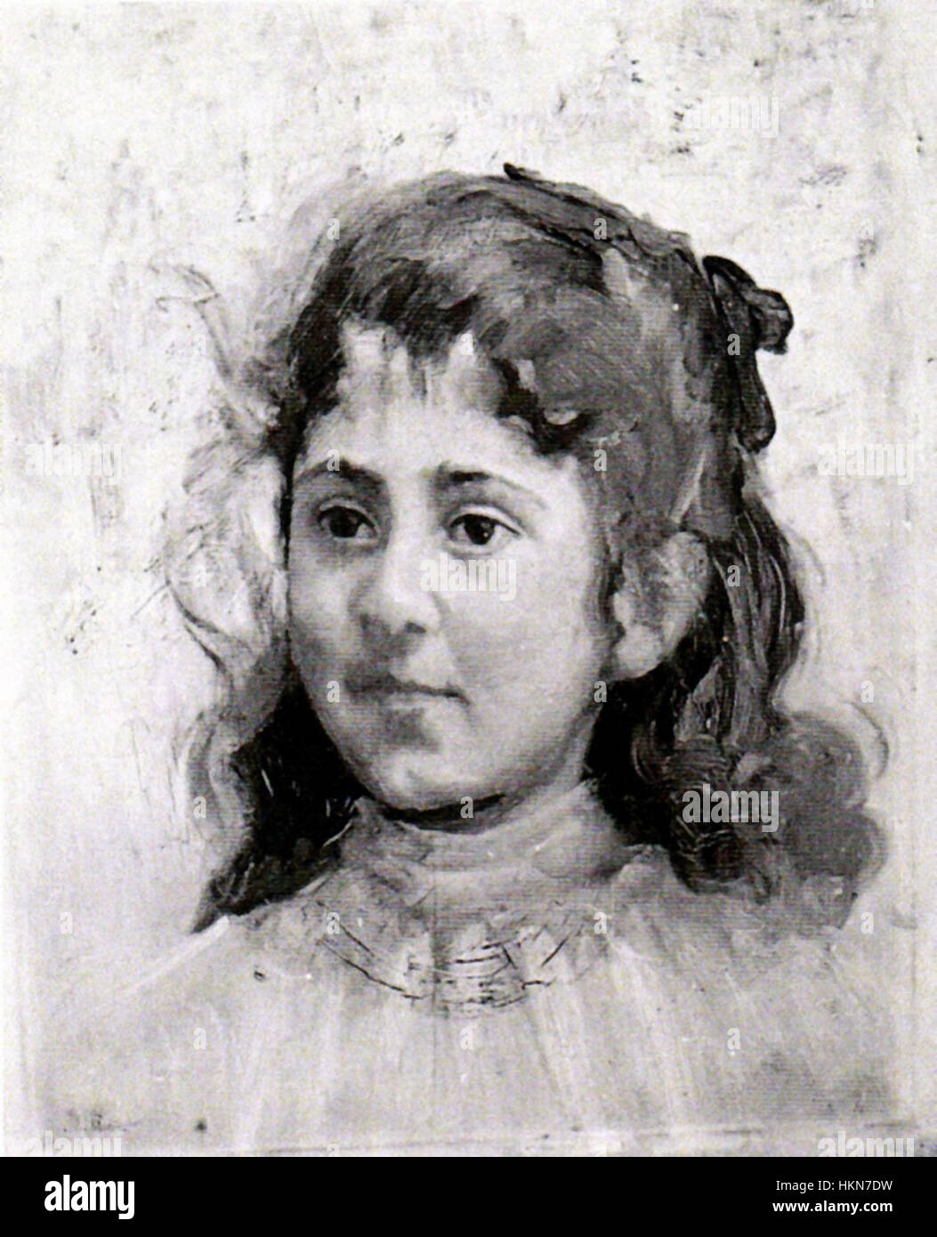 Cette peinture, intitulée 'Portret de fata', est un portrait d'Apcar Baltazar, mettant en valeur les détails fins et l'art historique. L'œuvre reflète des thèmes classiques et est un excellent exemple du style de Baltazar. Banque D'Images