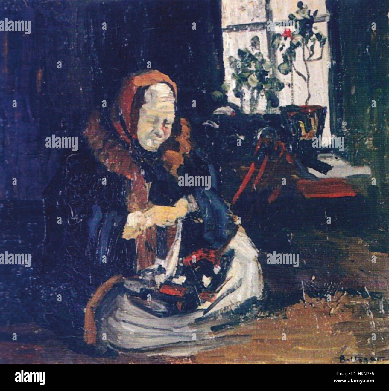 Cette œuvre d'art intitulée Batrana cosand par Apcar Baltazar représente une femme âgée, capturée dans un style traditionnel reflétant les influences culturelles de l'Europe de l'est Banque D'Images