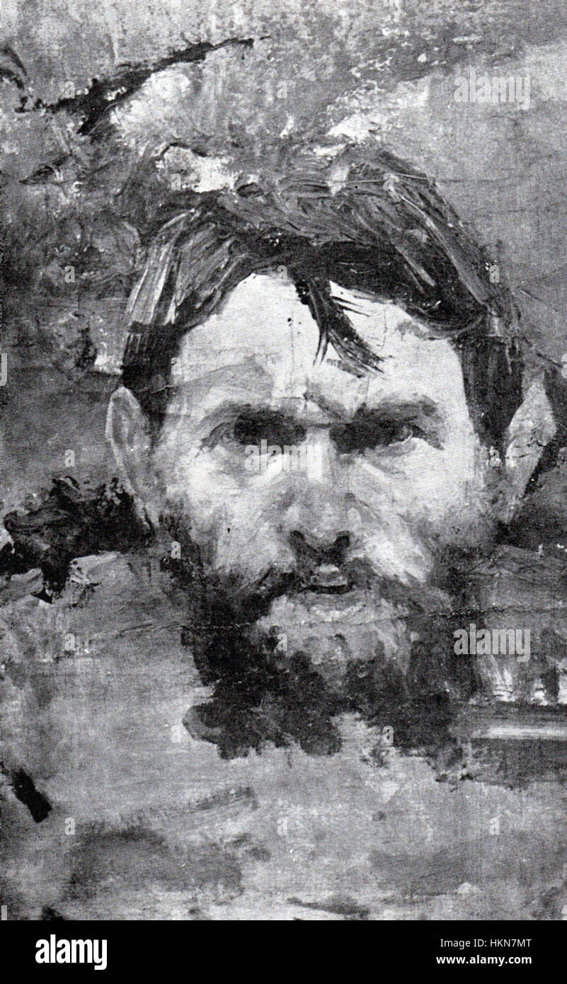 Un portrait d'Apcar Baltazar, intitulé 'Cap de Expresie', mettant en valeur l'expression du sujet à travers un rendu artistique détaillé. La peinture capte un moment d’émotion profonde ou de personnalité. Banque D'Images