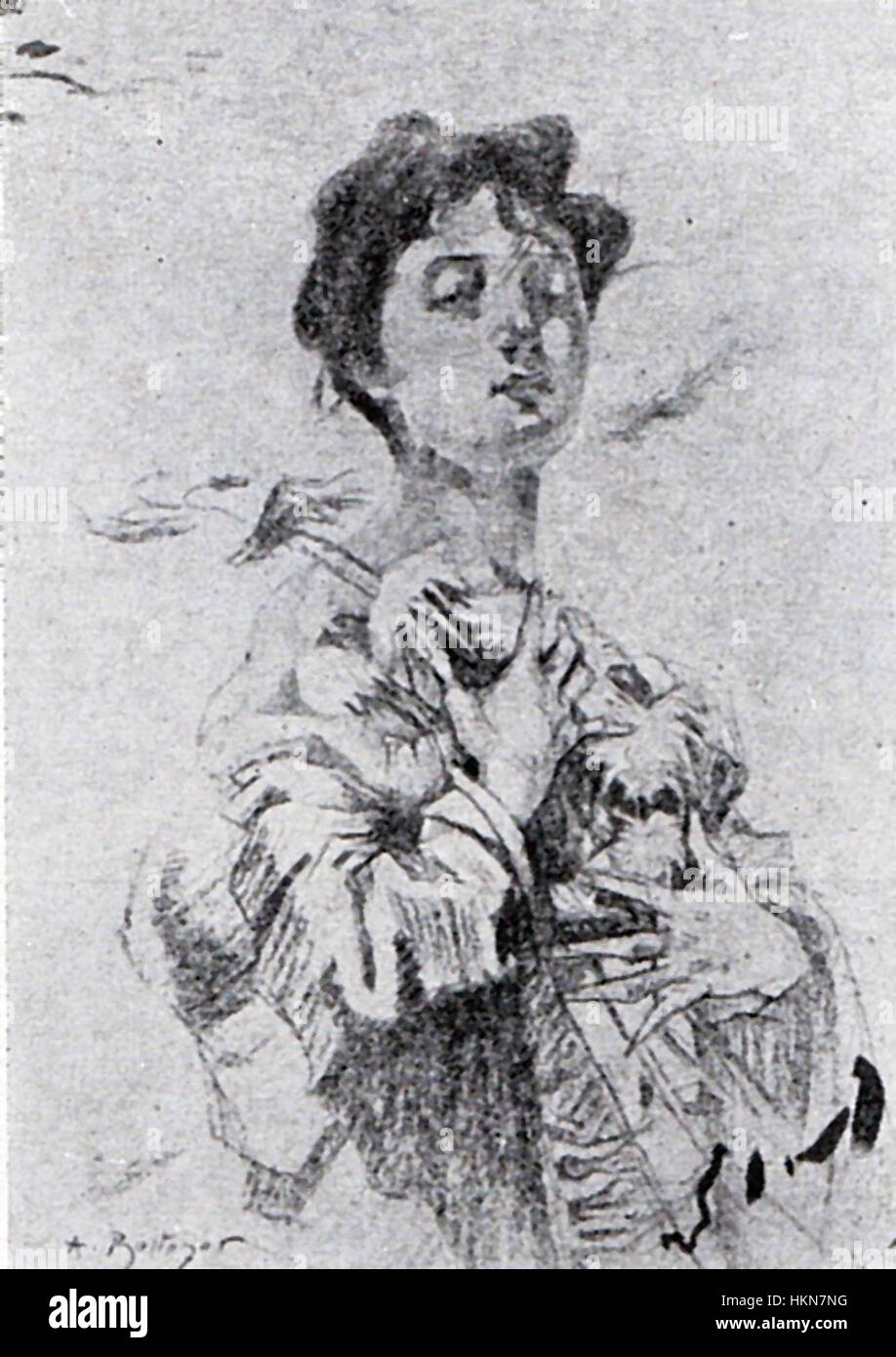 Cette œuvre, 'Femeie Cu flori' d'Apcar Baltazar, représente une femme avec des fleurs, soulignant la capacité de l'artiste à capturer la beauté délicate et la grâce dans une composition florale détaillée. Banque D'Images