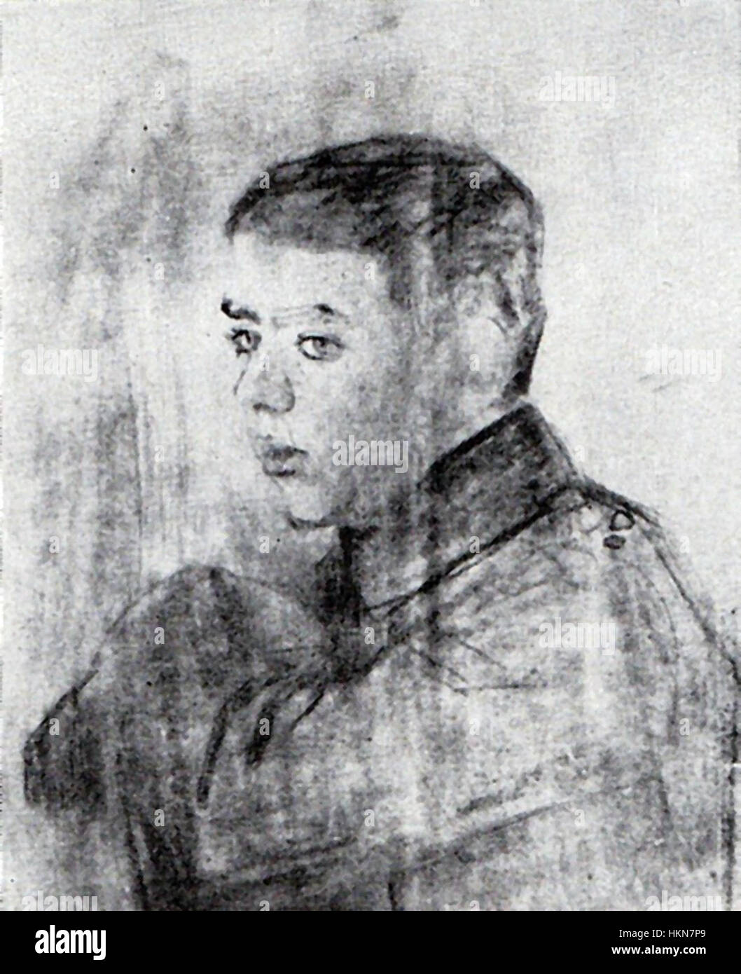 Un portrait d'un jeune homme par Apcar Baltazar, affichant de beaux détails dans cette œuvre graphique avec un accent sur le portrait. Banque D'Images