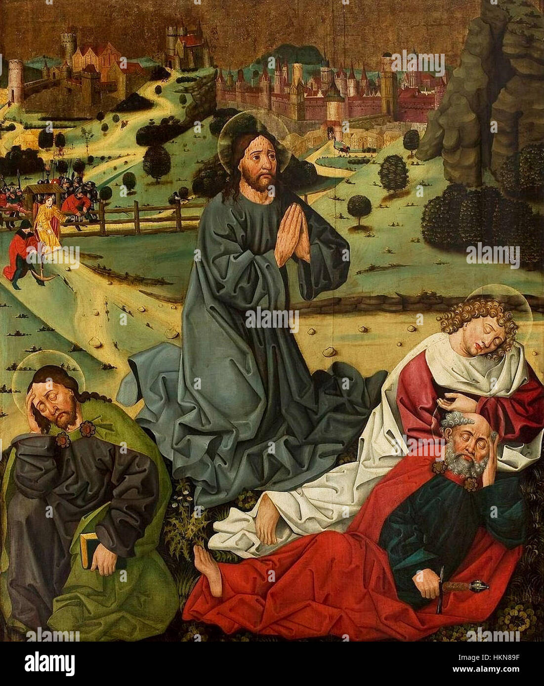 'Christ dans le jardin' d'Obilman représente Christ priant dans le jardin de Gethsémani avant son arrestation. La peinture capture l'émotion profonde et l'intensité spirituelle du moment grâce à l'utilisation magistrale de la lumière et de l'ombre. Banque D'Images