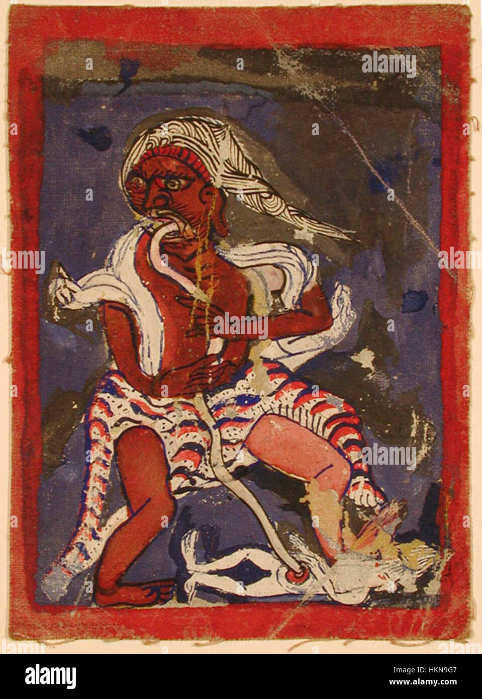 Cette œuvre d'art dépeint un démon sombre dans l'acte de dévorer un homme, évoquant les thèmes du désespoir et du surnaturel. La pièce fait partie d'une collection du San Diego Museum of Art et reflète l'influence de l'art sombre et mystique au XIXe siècle. Banque D'Images