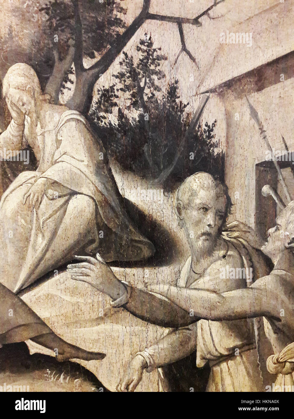 Ce segment détaillé de « l'agonie dans le jardin » de Weerdt représente Christ dans un moment de prière, capturant l'intensité émotionnelle de la scène biblique. La peinture à l'huile est réputée pour sa riche utilisation de la couleur et la représentation vivante de ce moment charnière dans l'iconographie chrétienne. Banque D'Images