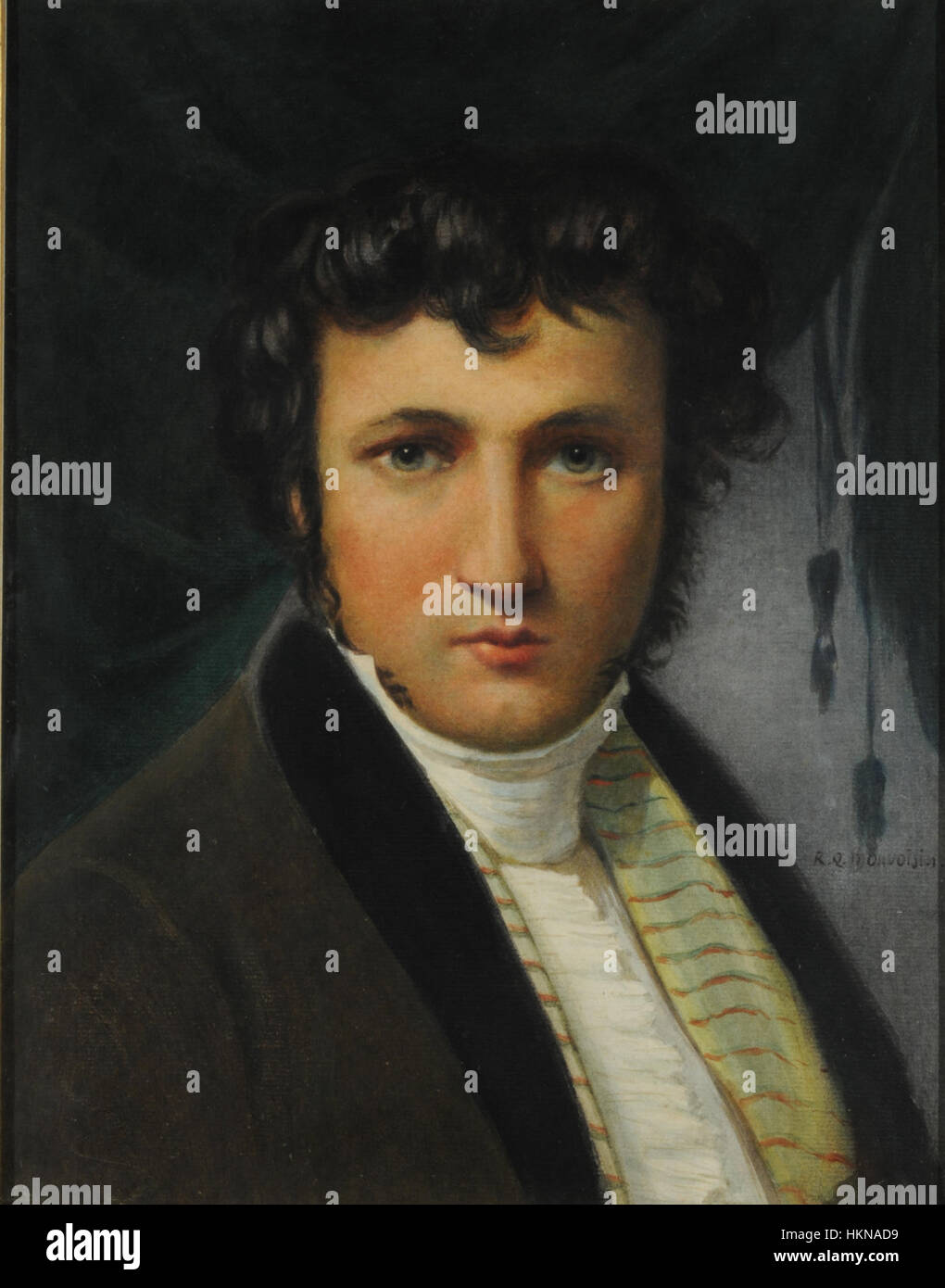 'Autorretrato' de Raymond Monvoisin est une peinture à l'huile qui capture l'autoportrait de l'artiste avec des détails saisissants et une profondeur émotionnelle. L'œuvre reflète le style personnel et la période historique de l'artiste. Banque D'Images