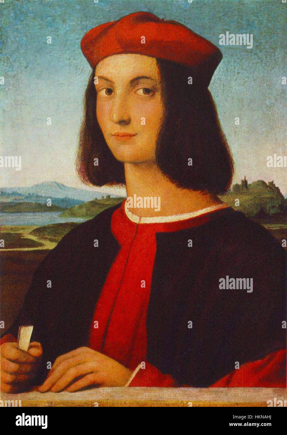 Raffaello, ou Raphaël, était un artiste italien de la Renaissance, connu pour ses peintures magistrales et ses contributions à l'histoire de l'art, y compris des œuvres emblématiques telles que « L'École d'Athènes ». Banque D'Images