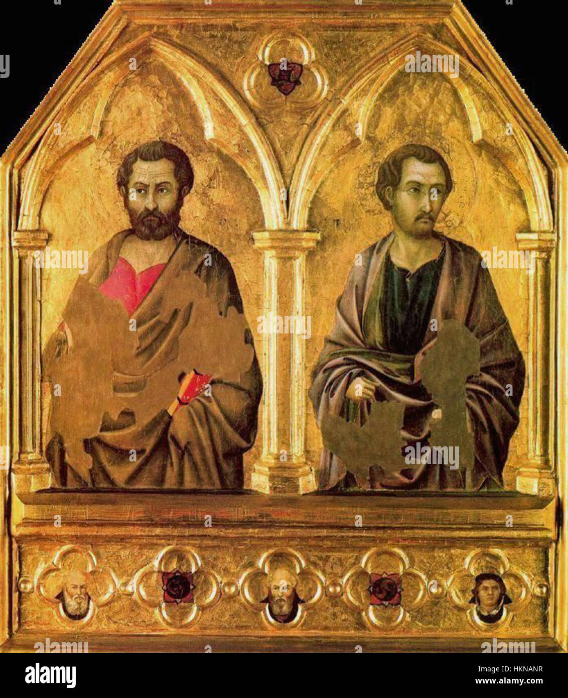 Cette œuvre d’Ugolino di Nerio représente Simon et offert Thaddeus du début du XIVe siècle, créés dans le cadre de l’iconographie religieuse. La peinture reflète le style gothique primitif, avec une attention particulière au symbolisme religieux et à l'artisanat médiéval. Banque D'Images Cette œuvre d’Ugolino di Nerio représente Simon et offert Thaddeus du début du XIVe siècle, créés dans le cadre de l’iconographie religieuse. La peinture reflète le style gothique primitif, avec une attention particulière au symbolisme religieux et à l'artisanat médiéval. Banque D'Images