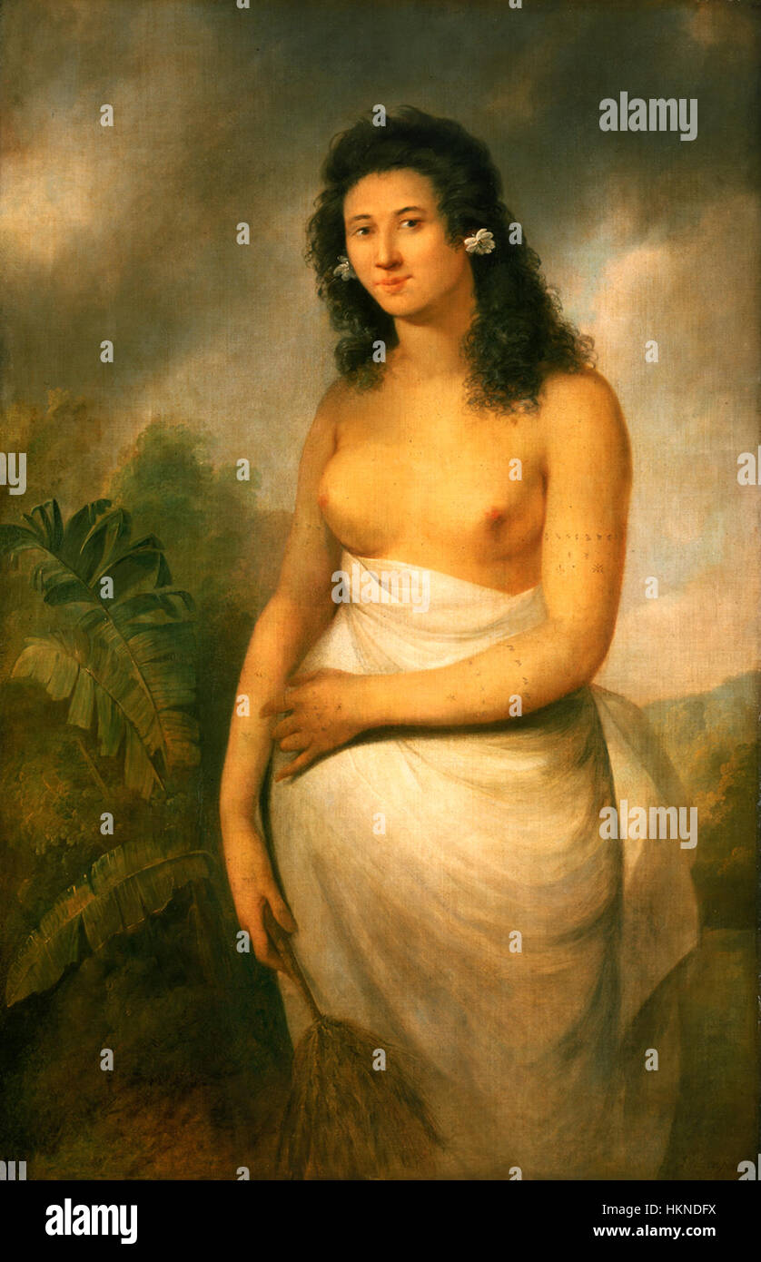 « La princesse tahitienne Poedua », peinte par John Webber, capture le portrait d'une princesse tahitienne lors du troisième voyage du capitaine Cook dans le Pacifique. La peinture est une représentation clé de la culture des insulaires du Pacifique. Banque D'Images