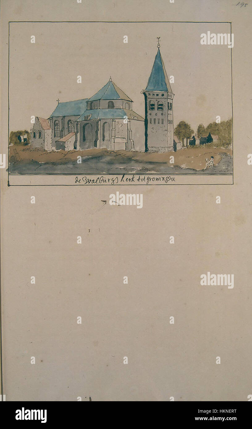 Cette carte d'Atlas Schoemaker, datant du XVIIIe siècle, montre la ville de Groningue aux pays-Bas. La carte détaille les rues, les monuments et les caractéristiques géographiques de la ville, offrant un aperçu du paysage urbain de Groningue au XVIIIe siècle. Banque D'Images