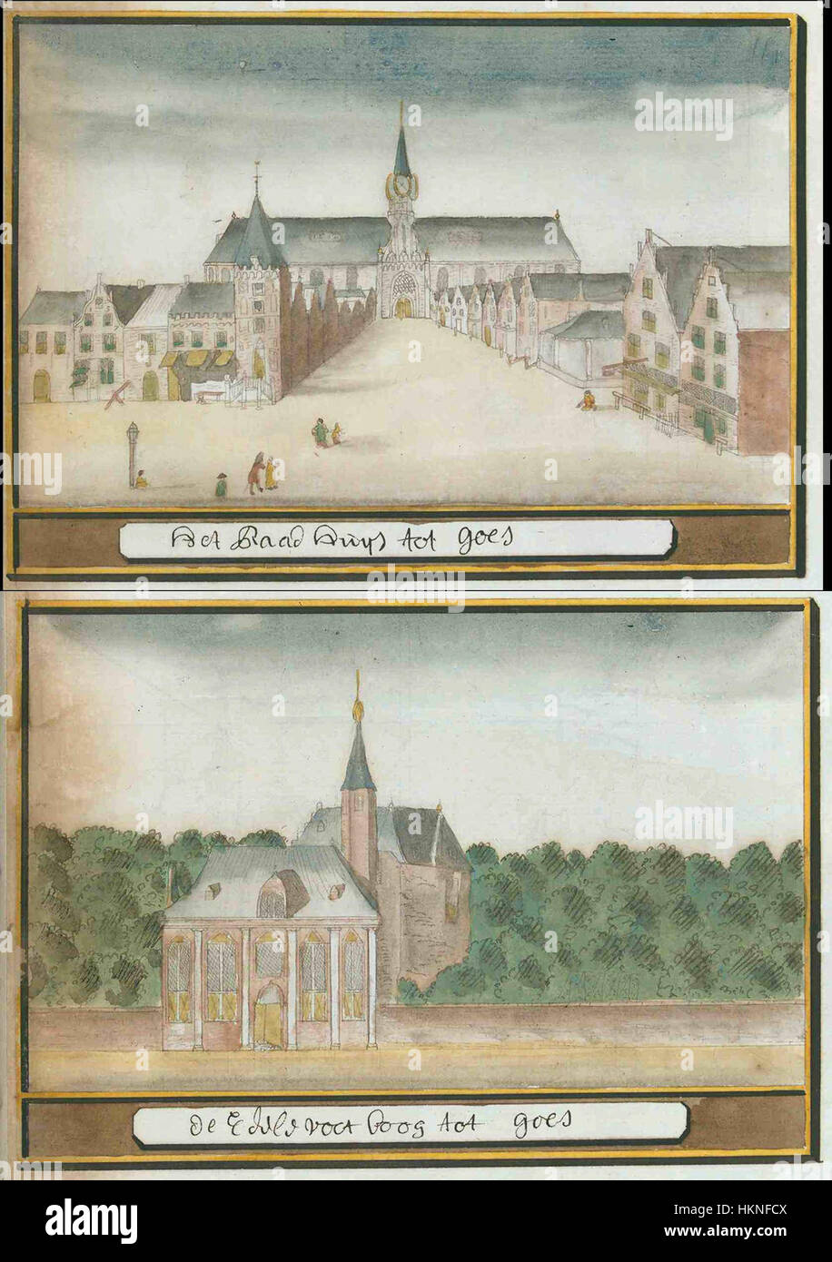 Une carte de la collection Atlas Schoemaker, représentant Zeeland en 1078, en se concentrant particulièrement sur la zone environnante Goes. Cette carte historique offre un aperçu de la géographie et de la disposition de la région au moyen âge. Banque D'Images