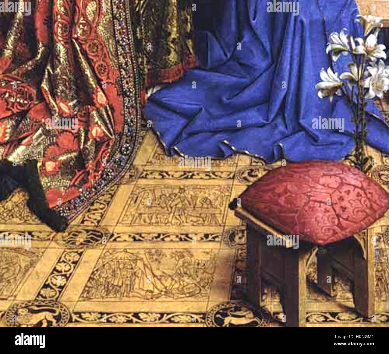 L'« Annonciation » de Jan van Eyck, créée en 1434, est l'une des plus célèbres peintures du début des pays-Bas. La pièce illustre l'annonce biblique de la grossesse de la Vierge Marie, magistralement exécutée avec réalisme détaillé et symbolisme religieux. Banque D'Images