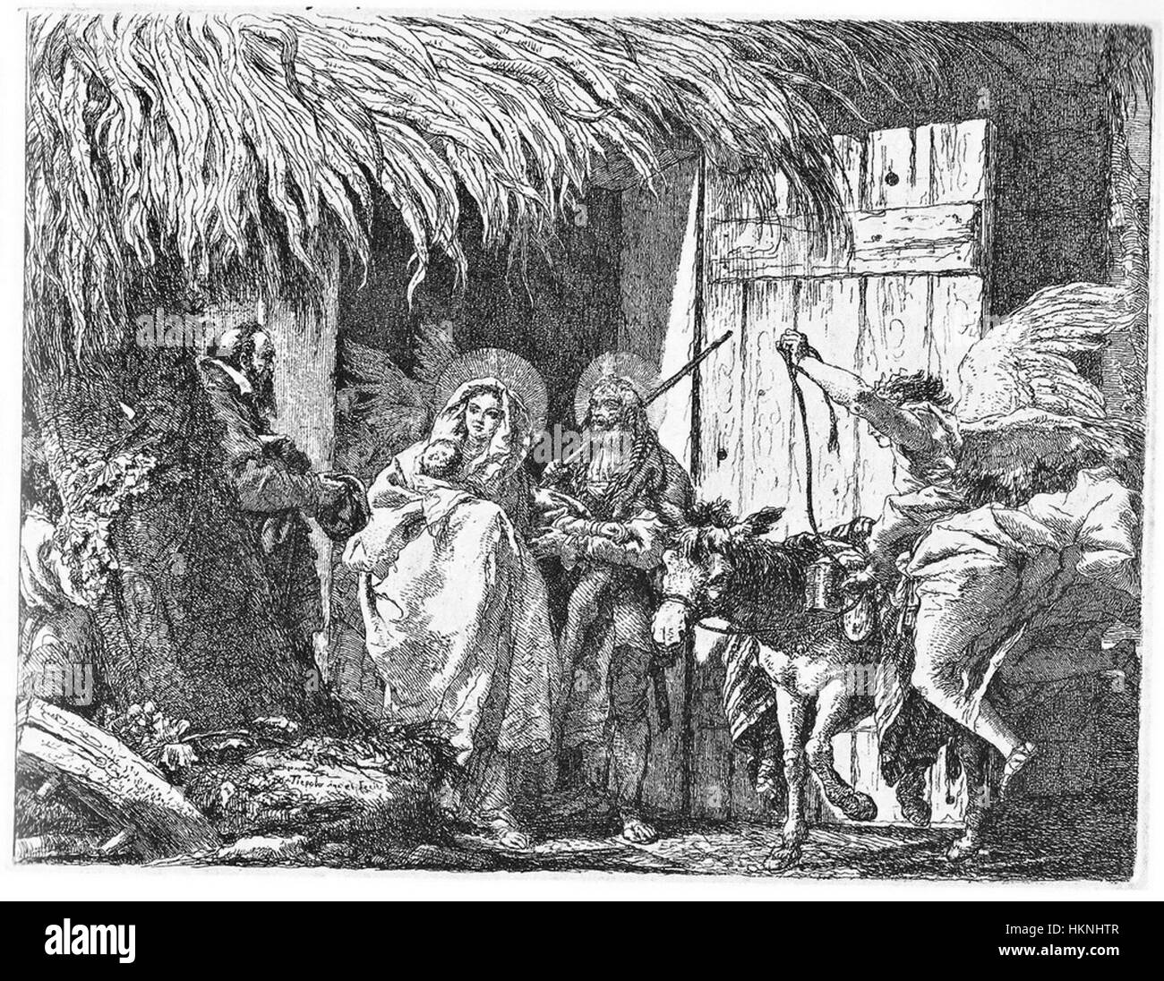 Idee Pittorische sulla Fuga in Egitto dépeint la fuite biblique en Égypte. Cette scène illustre l'évasion de la Sainte famille en Égypte pour échapper au décret du roi Hérode, capturée dans un cadre dramatique et pittoresque Banque D'Images