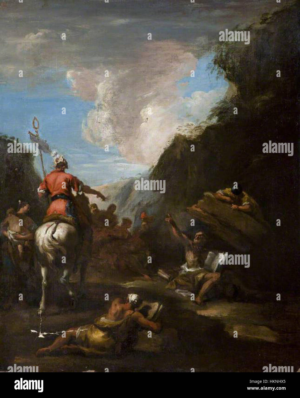 Cette œuvre représente Archimède et Hiéron de Syracuse, deux figures clés de l'histoire grecque antique. Archimède travaille sur ses célèbres inventions, avec Hiero en arrière-plan, reflétant leur signification historique. Banque D'Images