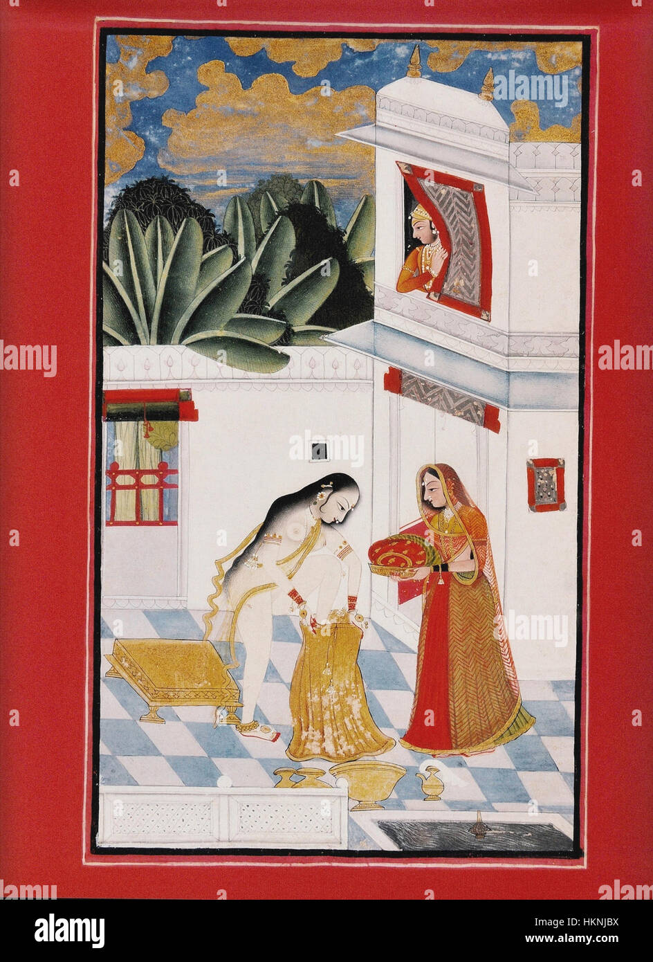 Ce tableau, créé vers 1770 et conservé au Musée national de New Delhi, représente un héros appréciant la beauté de la baignade. Il reflète le style artistique et les valeurs culturelles de l'époque au Rajasthan. Banque D'Images Ce tableau, créé vers 1770 et conservé au Musée national de New Delhi, représente un héros appréciant la beauté de la baignade. Il reflète le style artistique et les valeurs culturelles de l'époque au Rajasthan. Banque D'Images