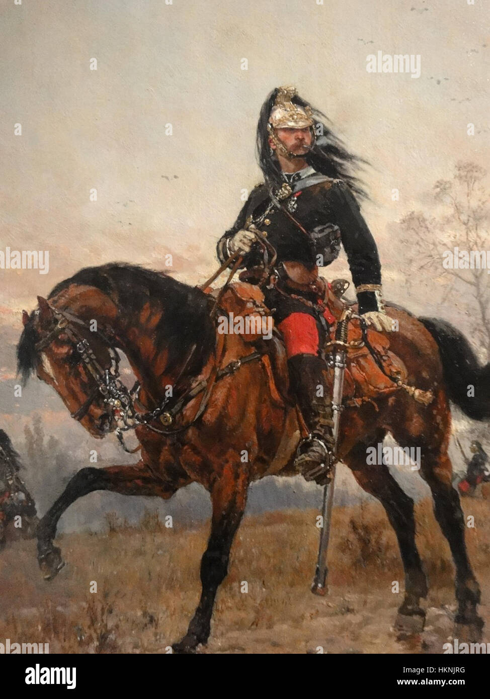 Ce portrait de 1878 par Alphonse de Neuville représente un capitaine de dragon français en tenue militaire complète, représentant une figure historique de l'époque de la guerre franco-prussienne. Banque D'Images